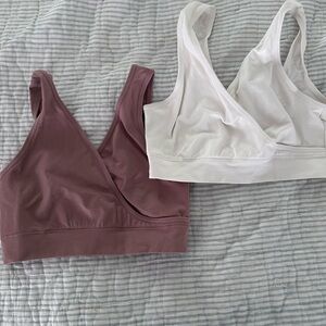 Seamless V-Neck Wireless nursing Bralette - White & Dusty Rose